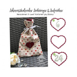 Stickserie - ITH Adventskalender Aufnäher oder Anhänger Herzrahmen Zahlen